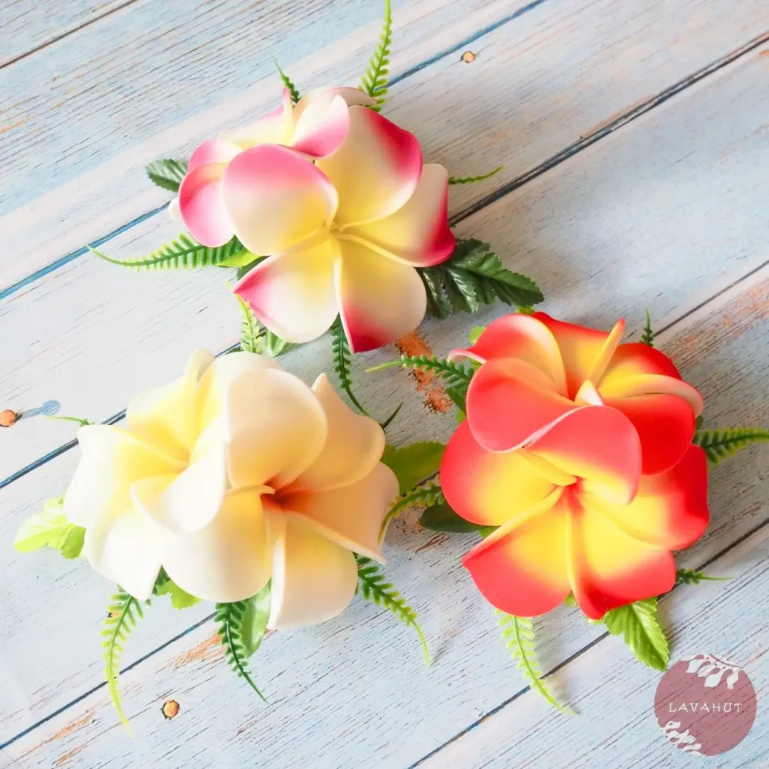 Orange Double Joy Plumeria Hawaiian Flower Hair Clip - Made in Hawaii