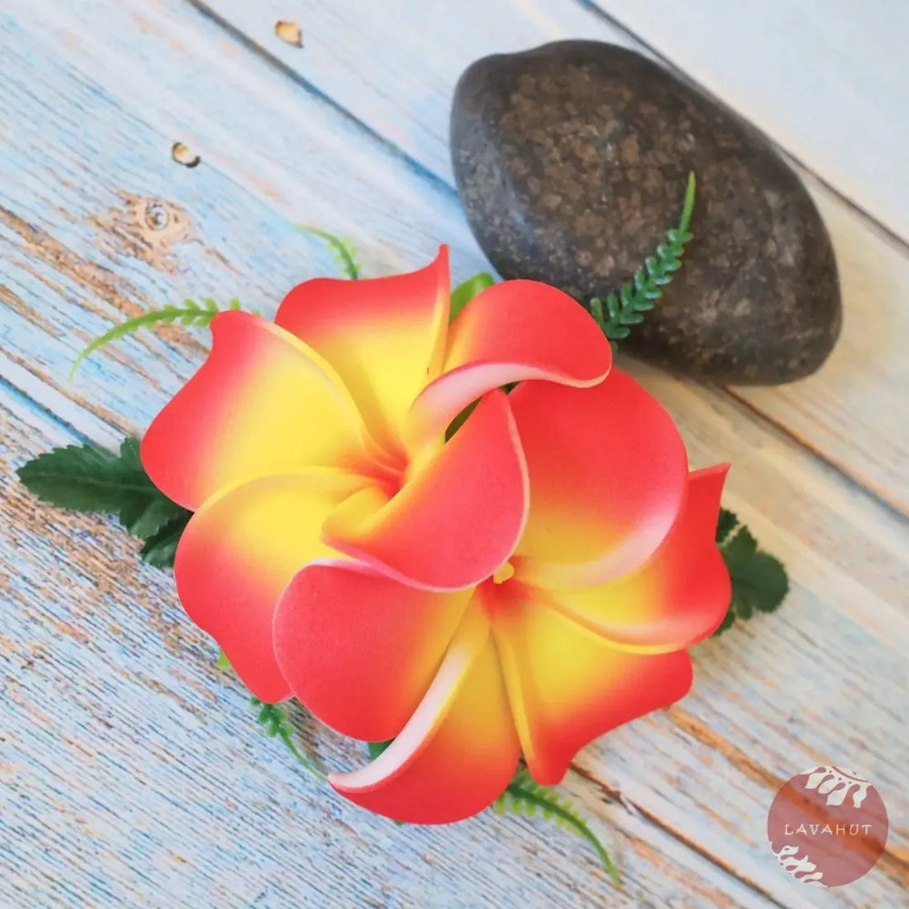 Orange Double Joy Plumeria Hawaiian Flower Hair Clip - Made in Hawaii