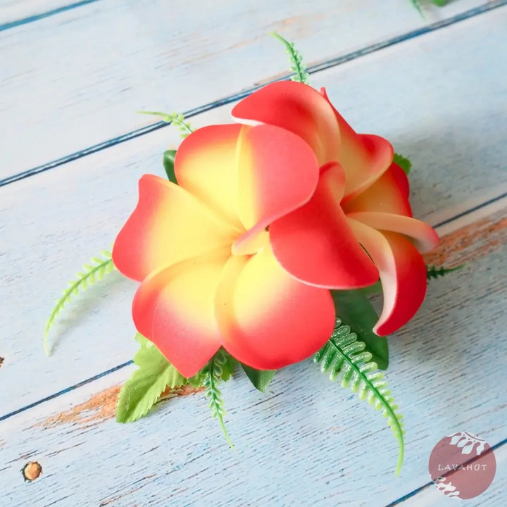 Orange Double Joy Plumeria Hawaiian Flower Hair Clip - Made in Hawaii