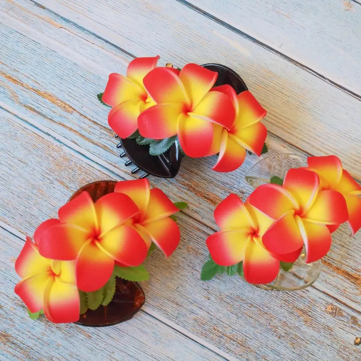 Orange Happy Plumeria Hawaiian Flower Hair Clamp - Made in Hawaii