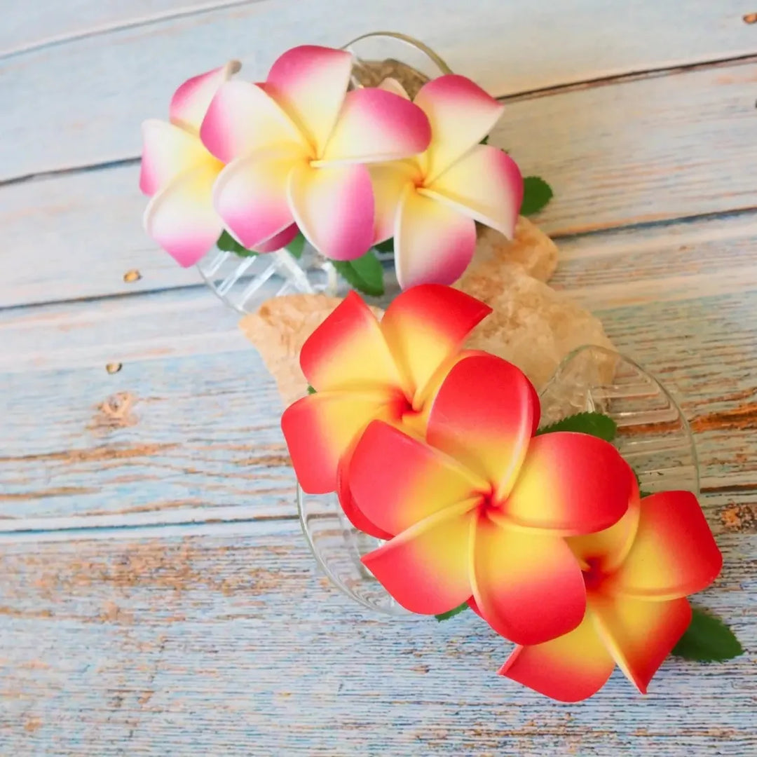 Orange Happy Plumeria Hawaiian Flower Hair Clamp - Made in Hawaii