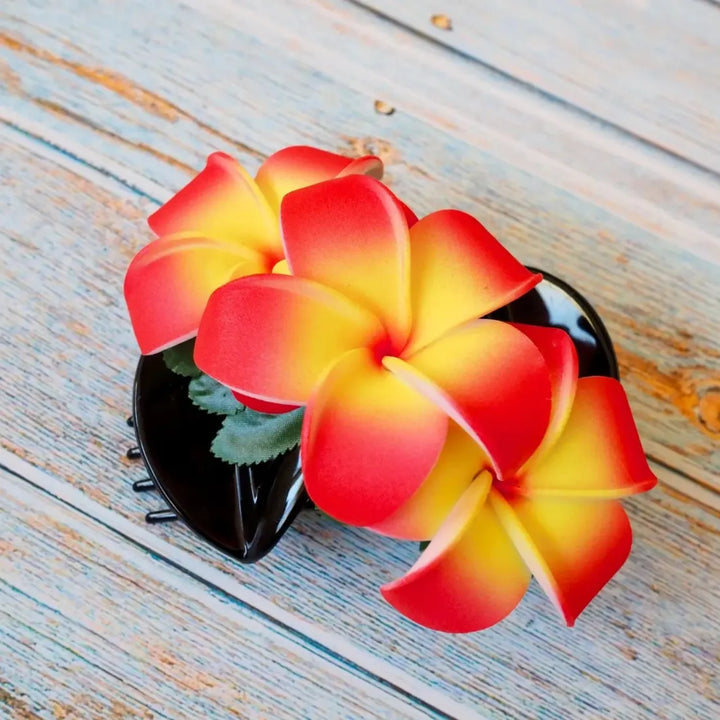 Orange Happy Plumeria Hawaiian Flower Hair Clamp - Made in Hawaii