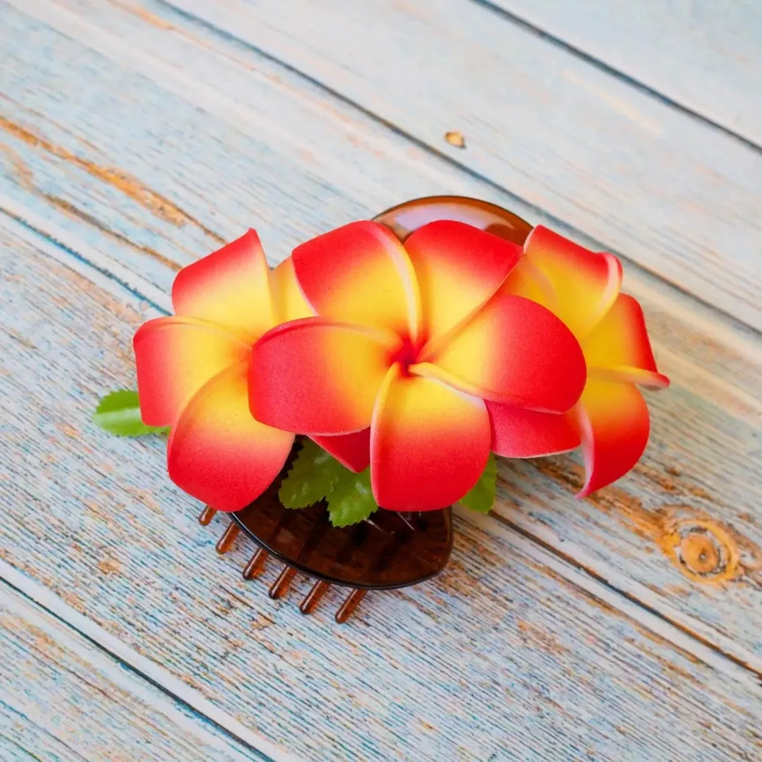 Orange Happy Plumeria Hawaiian Flower Hair Clamp - Made in Hawaii