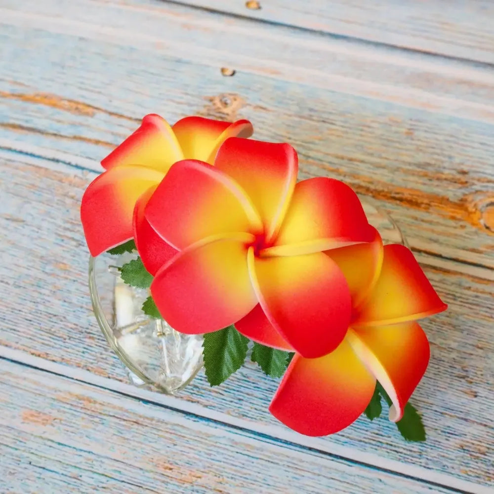 Orange Happy Plumeria Hawaiian Flower Hair Clamp - Made in Hawaii