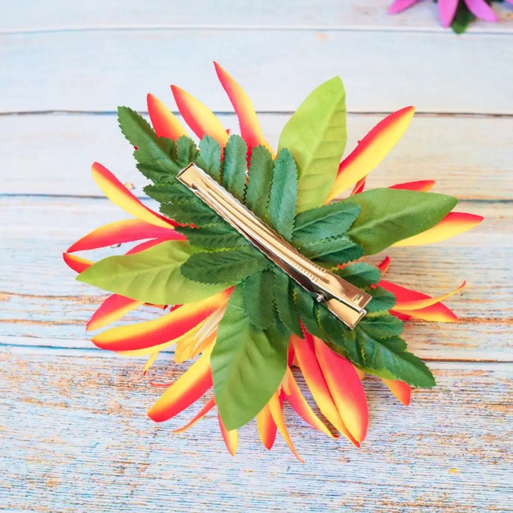 Orange Orchid Jungle Hawaiian Flower Hair Clip - Made in Hawaii