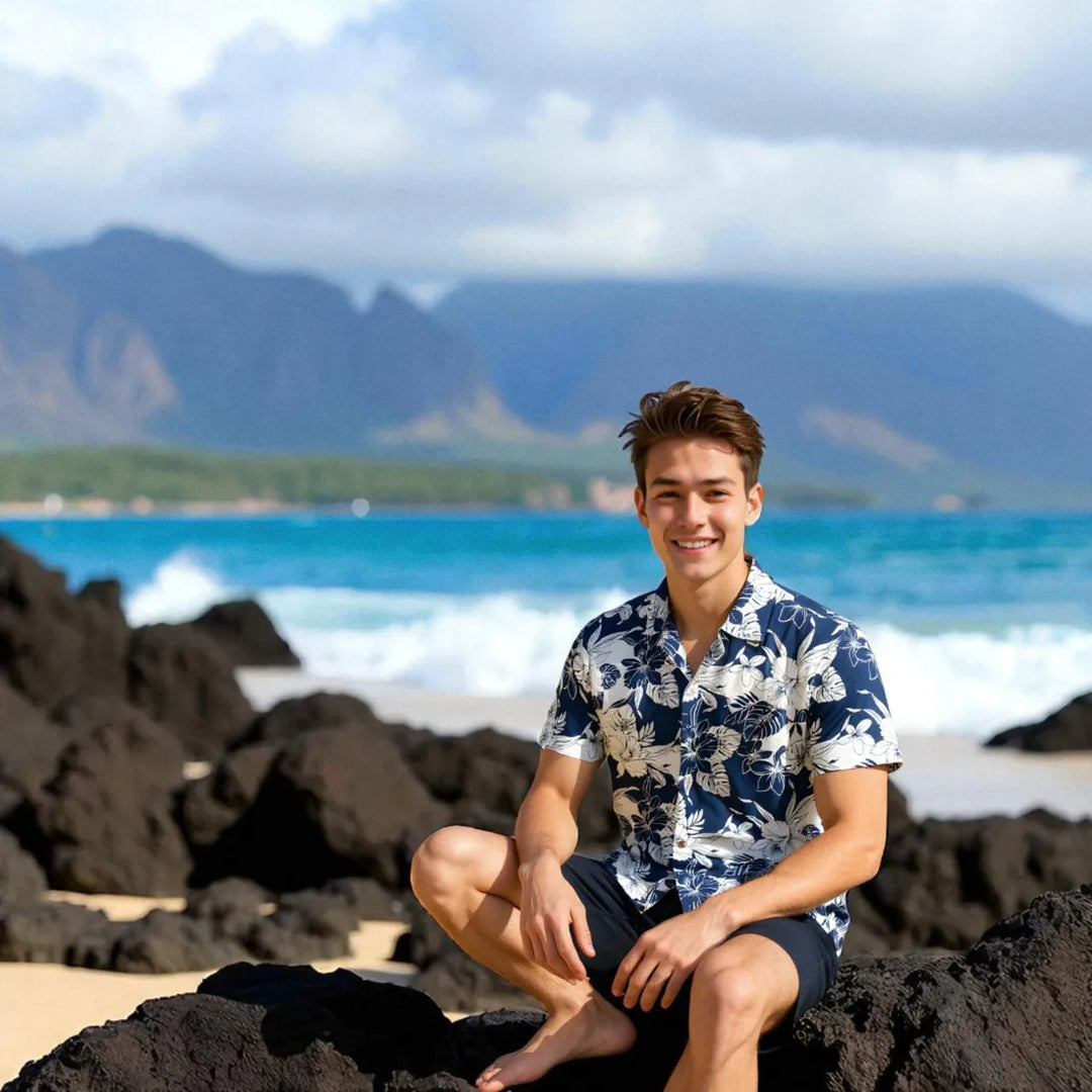 Orchid Blast Blue Hawaiian Cotton Shirt - Made in Hawaii