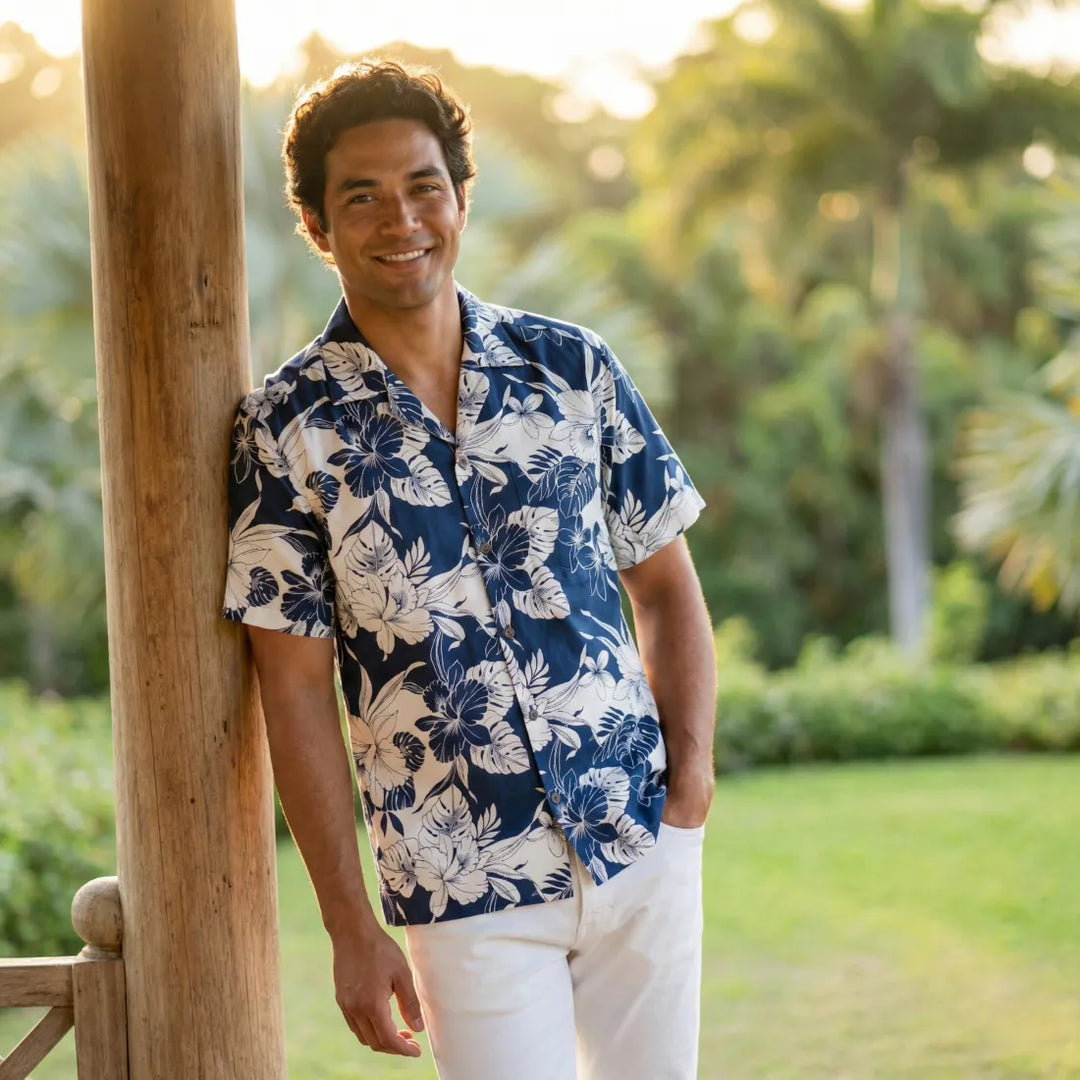 Orchid Blast Blue Hawaiian Cotton Shirt - Made in Hawaii