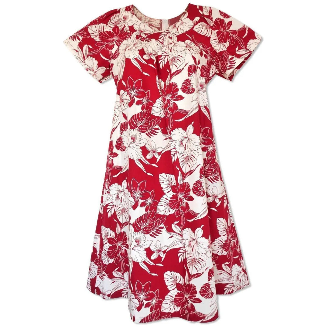 Orchid Blast Red Cotton Hawaiian Tea Muumuu Dress - Made in Hawaii