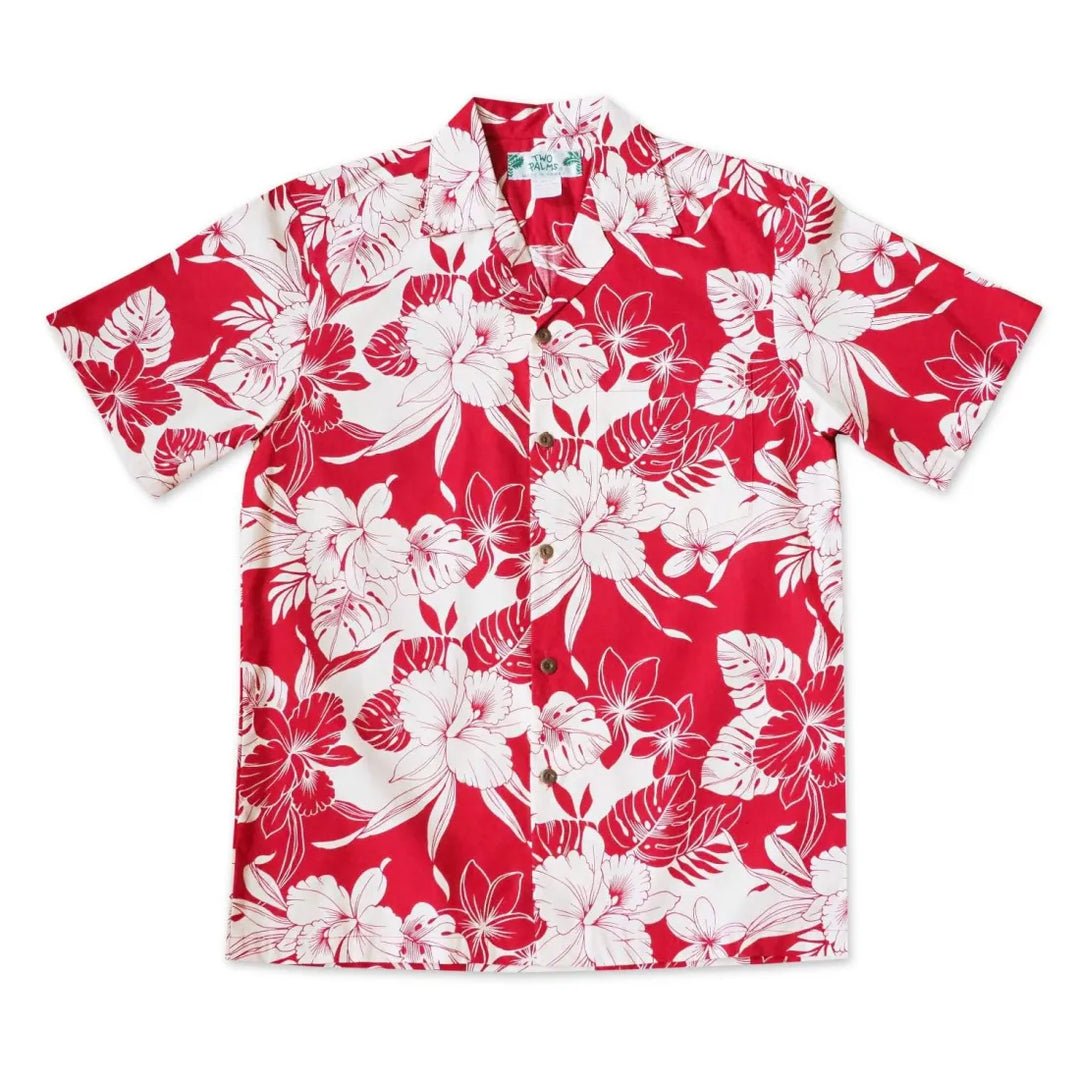 Orchid Blast Red Hawaiian Cotton Shirt - Made in Hawaii