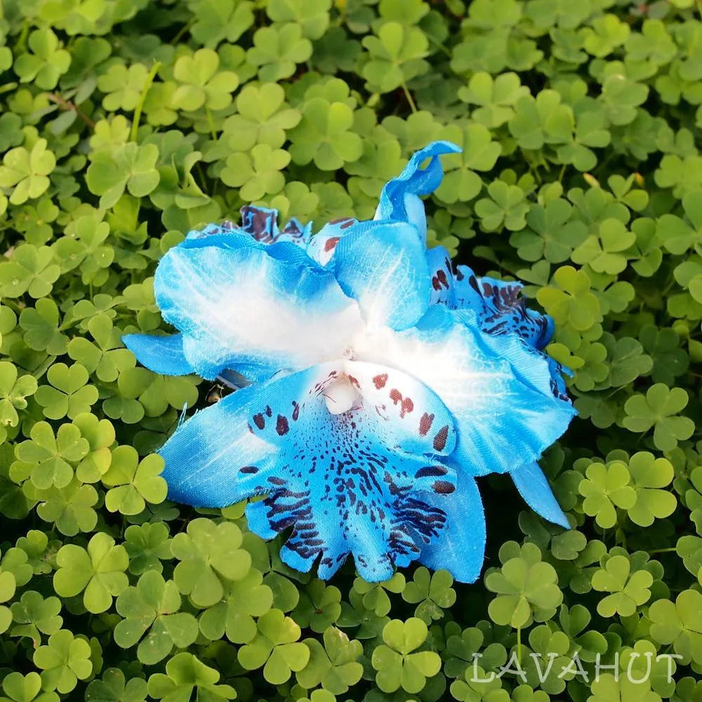 Orchid Blooms Blue Hawaiian Flower Hair Clip - Made In Hawaii