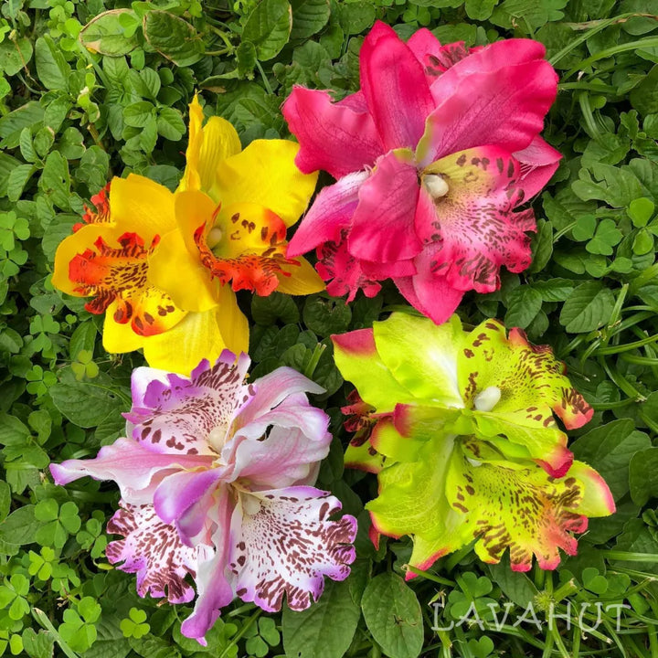 Orchid Blooms Green Hawaiian Flower Hair Clip - Made in Hawaii