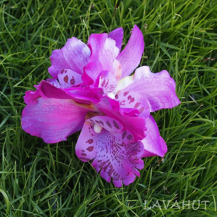 Orchid Blooms Plum Hawaiian Flower Hair Clip - Made in Hawaii