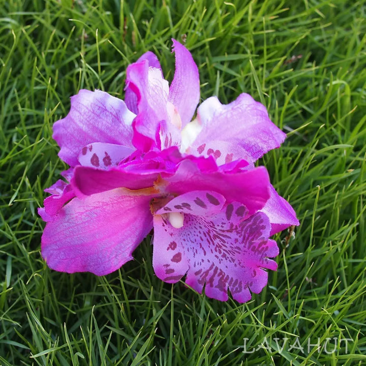 Orchid Blooms Plum Hawaiian Flower Hair Clip - Made in Hawaii