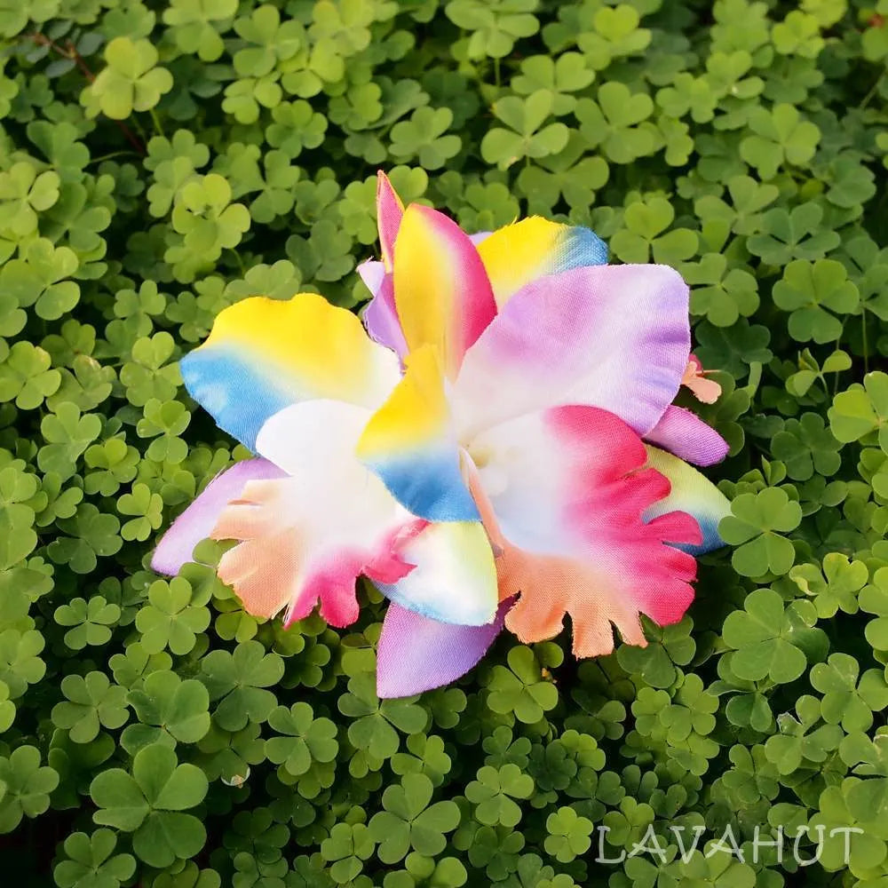 Orchid Blooms Rainbow Hawaiian Flower Hair Clip - Made In Hawaii
