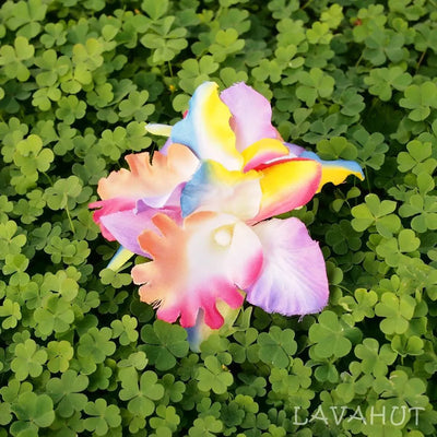 Orchid Blooms Rainbow Hawaiian Flower Hair Clip - Made In Hawaii