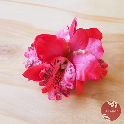 Orchid Blooms Red Hawaiian Flower Hair Clip - Made In Hawaii