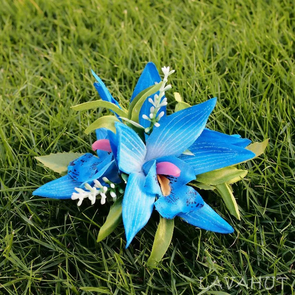 Orchid Burst Blue Hawaiian Flower Hair Clip - Made in Hawaii