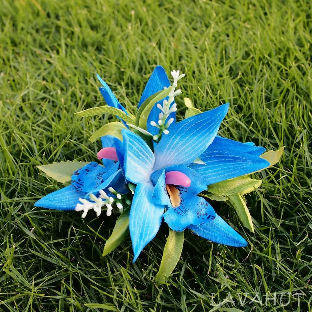 Orchid Burst Blue Hawaiian Flower Hair Clip - Made In Hawaii