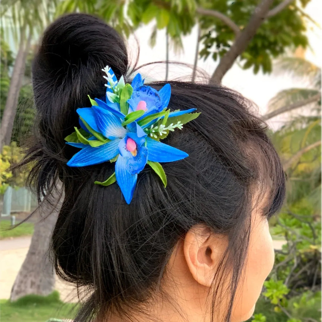 Orchid Burst Blue Hawaiian Flower Hair Clip - Made in Hawaii