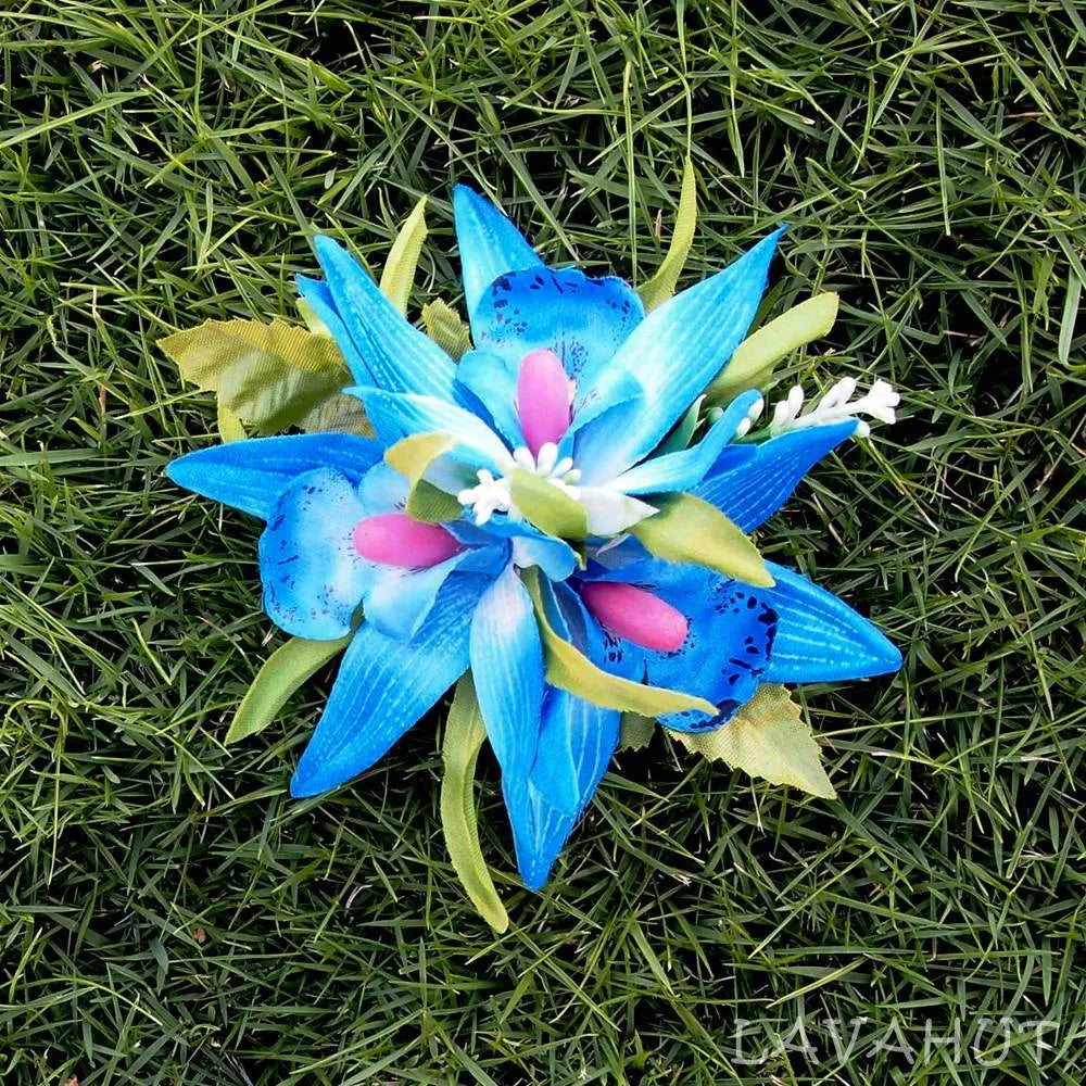 Orchid Burst Blue Hawaiian Flower Hair Clip - Made in Hawaii