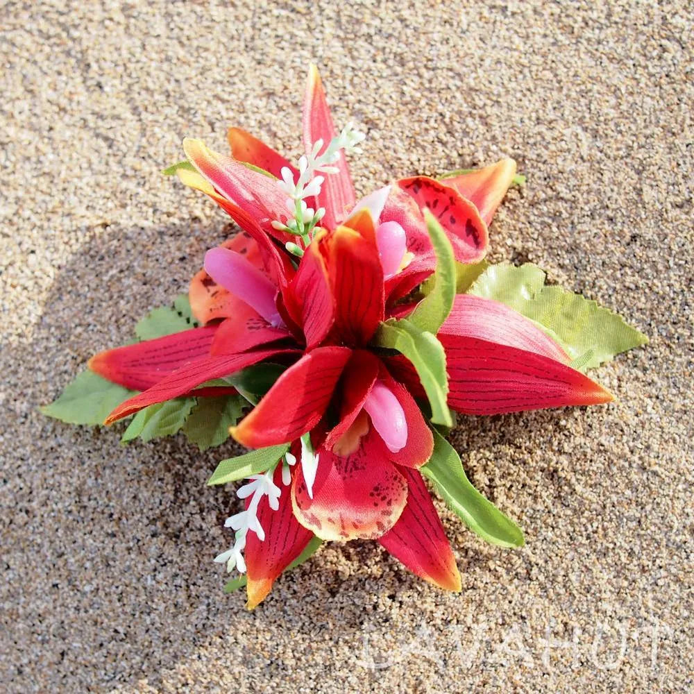 Orchid Burst Red Hawaiian Flower Hair Clip - Made In Hawaii
