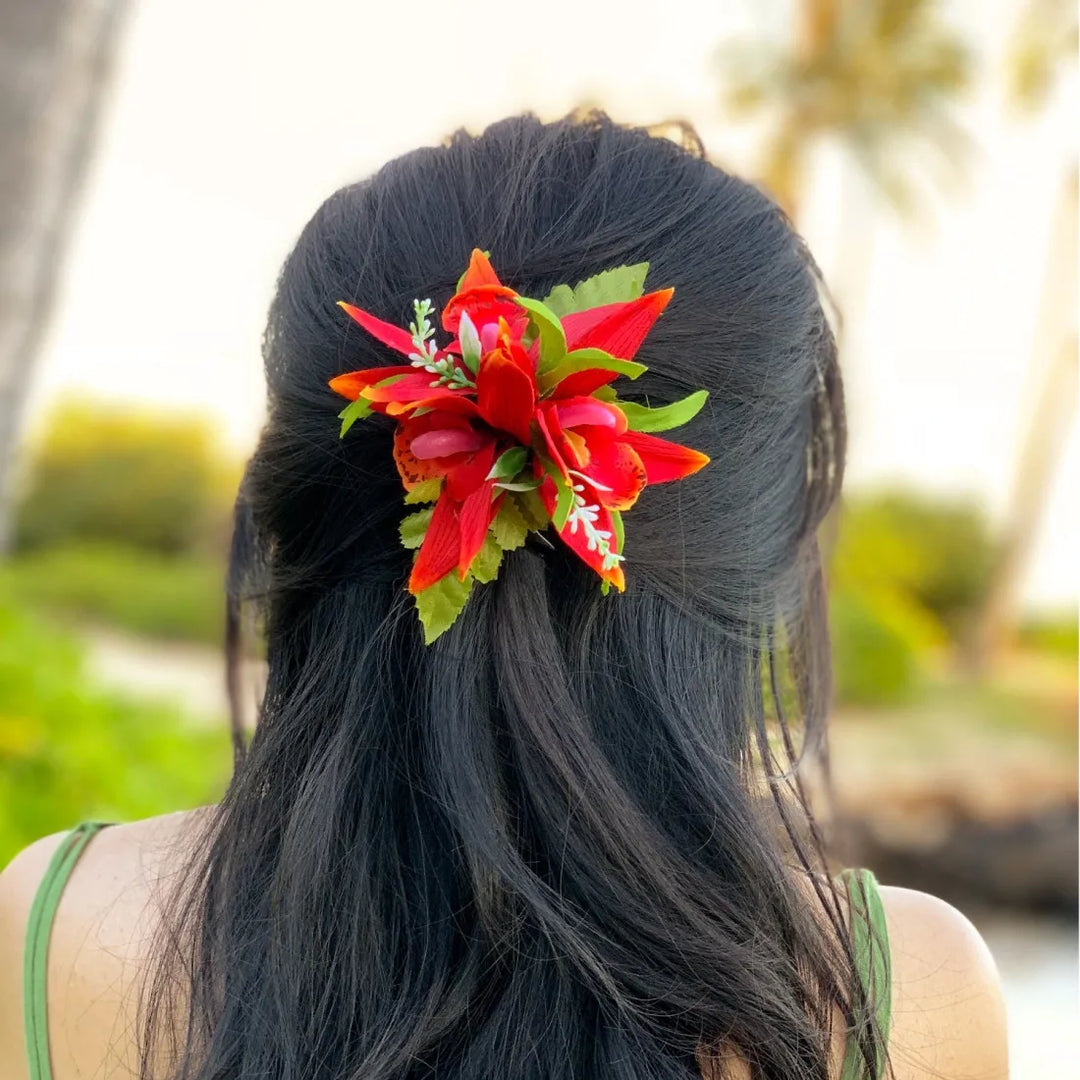 Orchid Burst Red Hawaiian Flower Hair Clip - Made in Hawaii