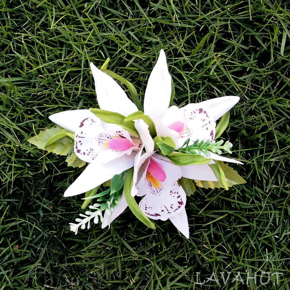 Orchid Burst White Hawaiian Flower Hair Clip - Made in Hawaii