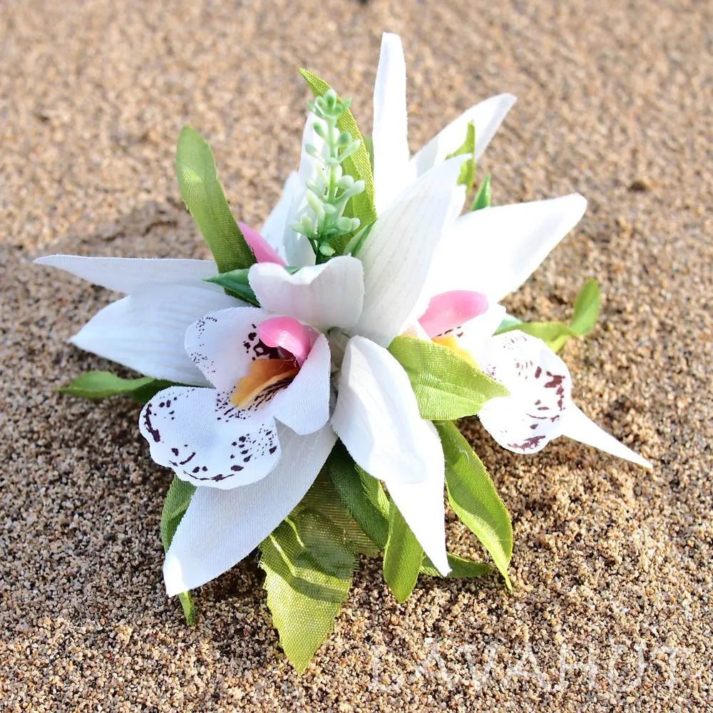 Orchid Burst White Hawaiian Flower Hair Clip - Made In Hawaii