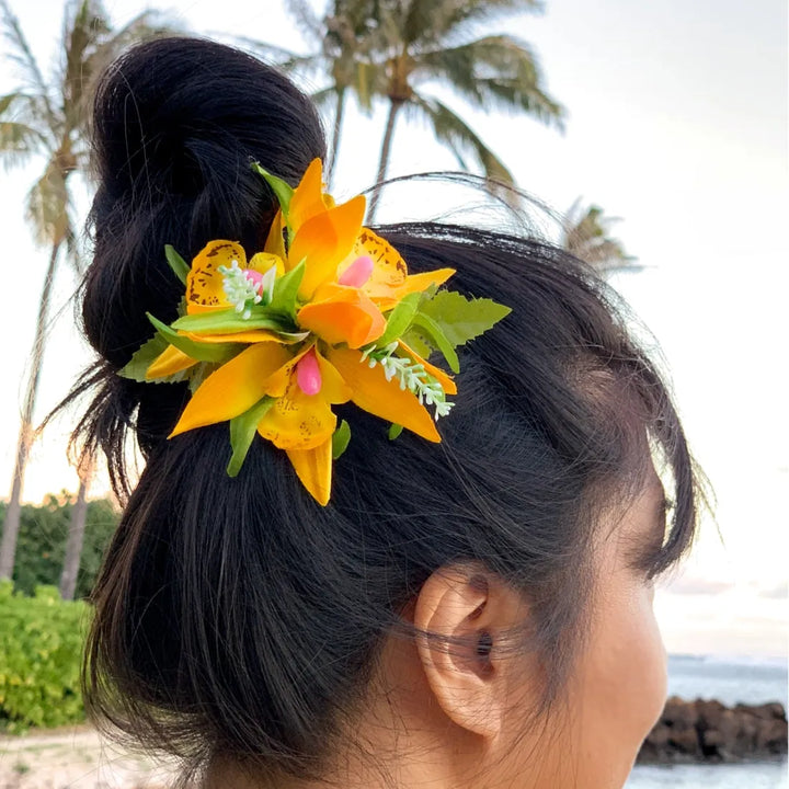 Orchid Burst Yellow Hawaiian Flower Hair Clip - Made in Hawaii