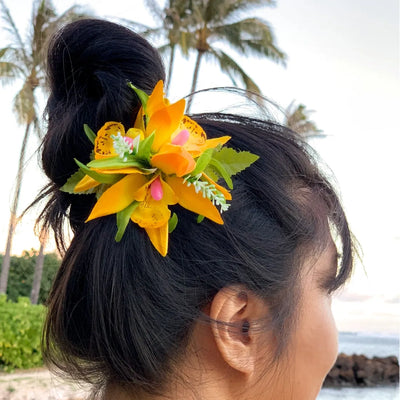 Orchid Burst Yellow Hawaiian Flower Hair Clip - Made In Hawaii