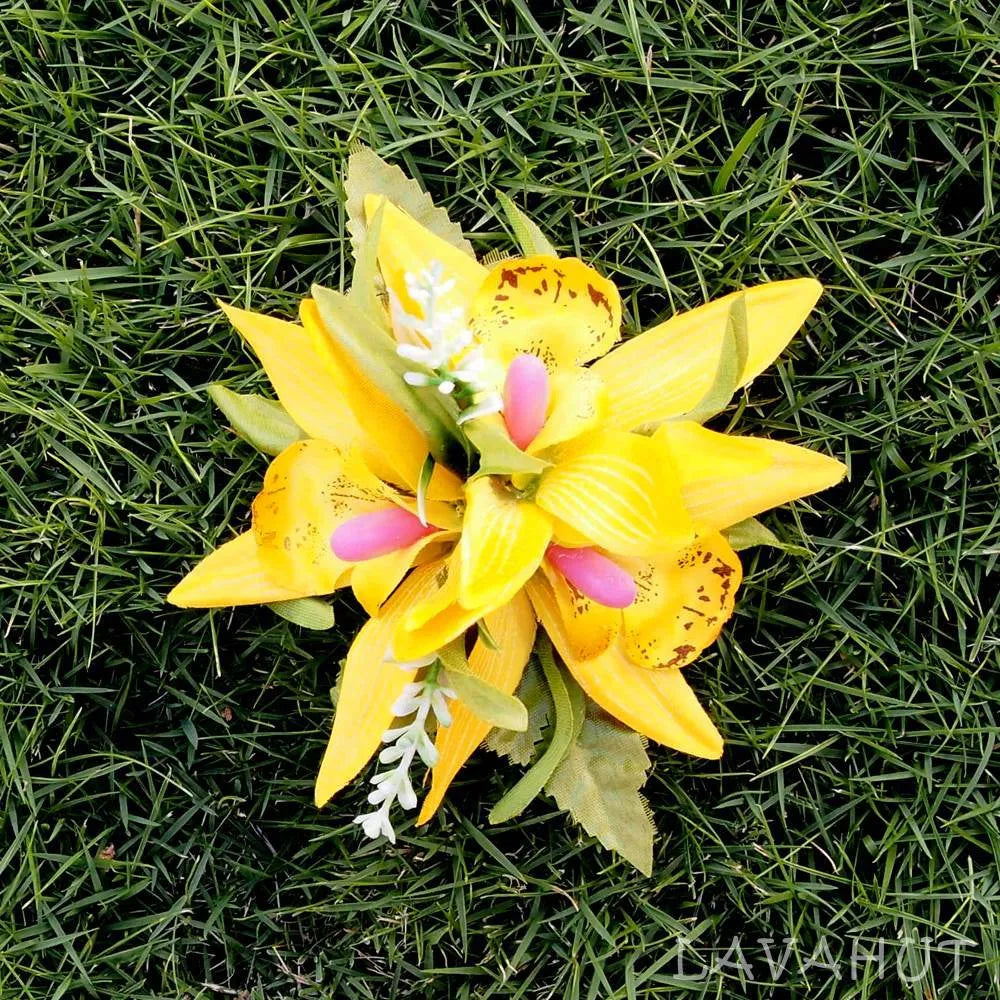 Orchid Burst Yellow Hawaiian Flower Hair Clip - Made In Hawaii