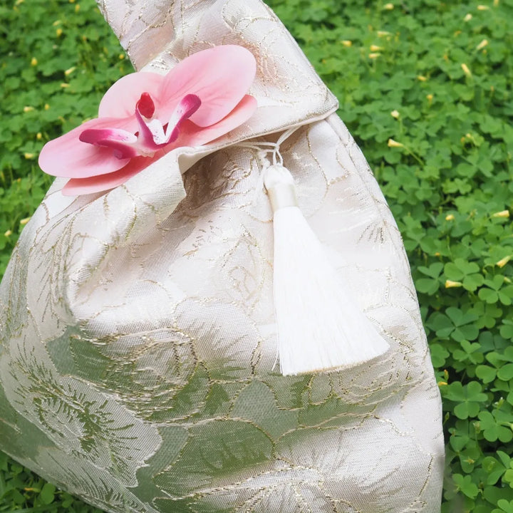 Orchid Elegance Cream Knot Bag - Made in Hawaii