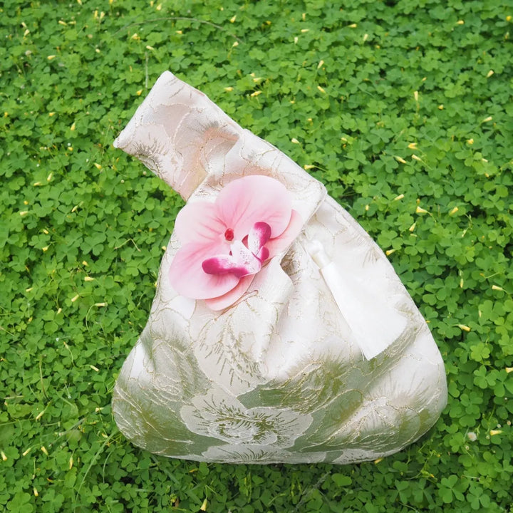 Orchid Elegance Cream Knot Bag - Made in Hawaii