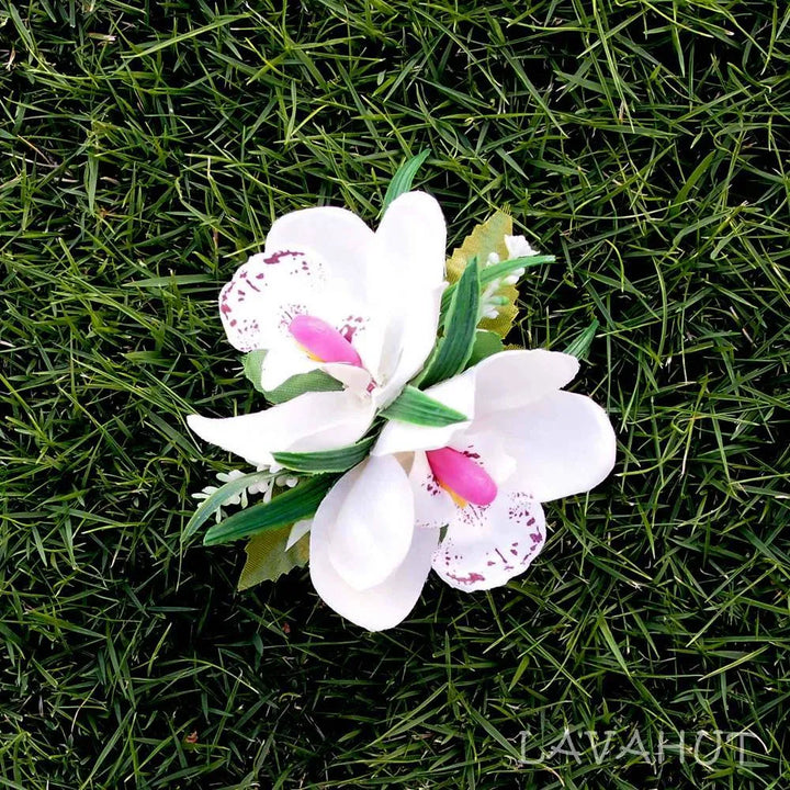 Orchid Glee White Hawaiian Flower Hair Clip - Made in Hawaii