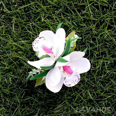 Orchid Glee White Hawaiian Flower Hair Clip - Made In Hawaii