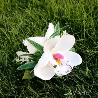 Orchid Glee White Hawaiian Flower Hair Clip - Made In Hawaii