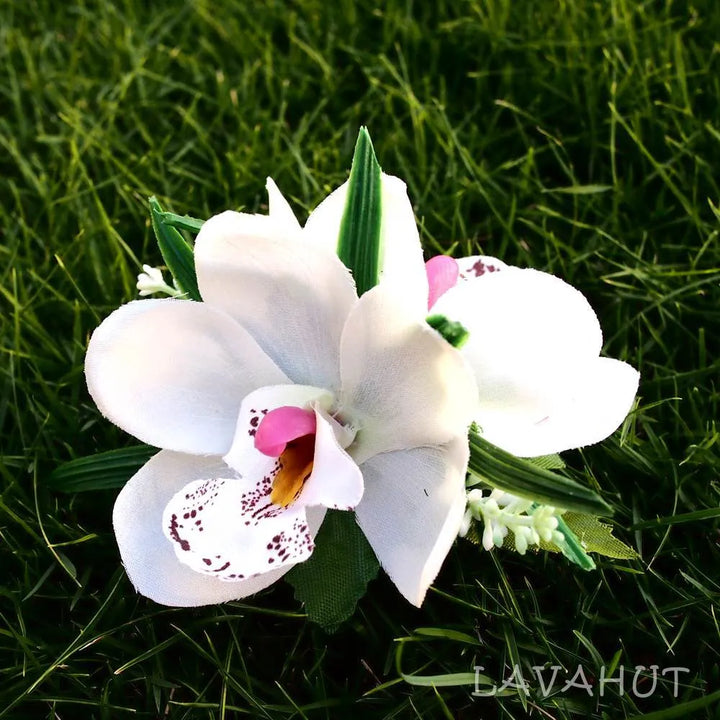 Orchid Glee White Hawaiian Flower Hair Clip - Made in Hawaii