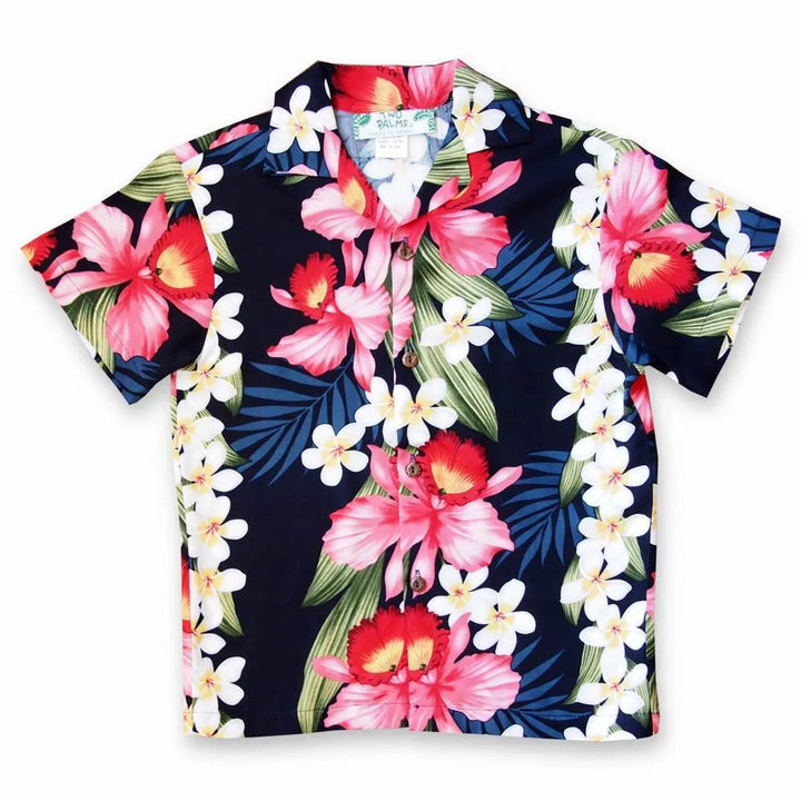 Orchid Play Blue Hawaiian Boy Shirt - Made in Hawaii