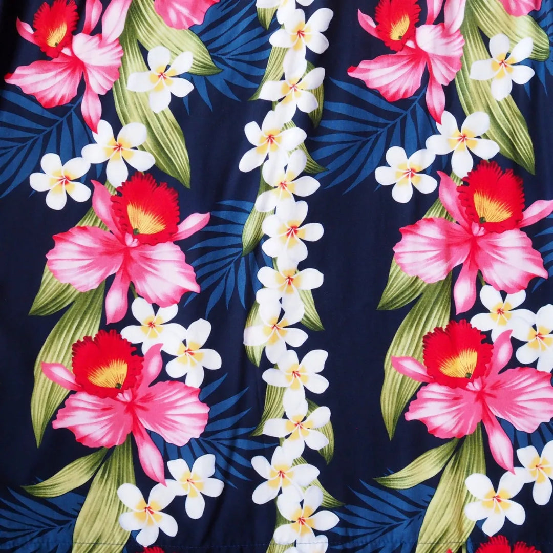 Orchid Play Blue Hawaiian Rayon Fabric by the Yard - Made in Hawaii