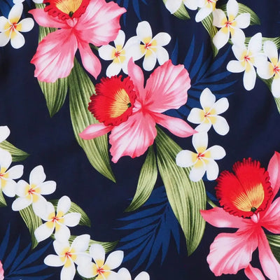 Orchid Play Blue Hawaiian Rayon Fabric By The Yard - Made In Hawaii