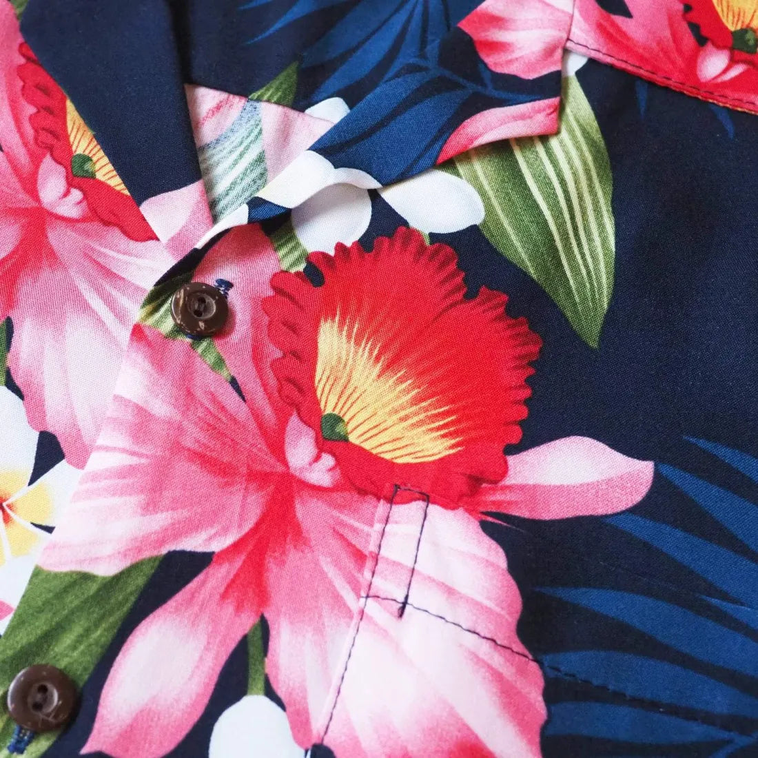 Orchid Play Blue Hawaiian Rayon Shirt - Made In Hawaii