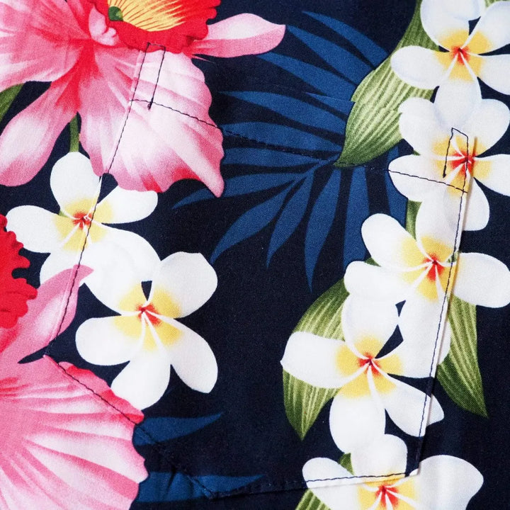 Orchid Play Blue Hawaiian Rayon Shirt - Made in Hawaii