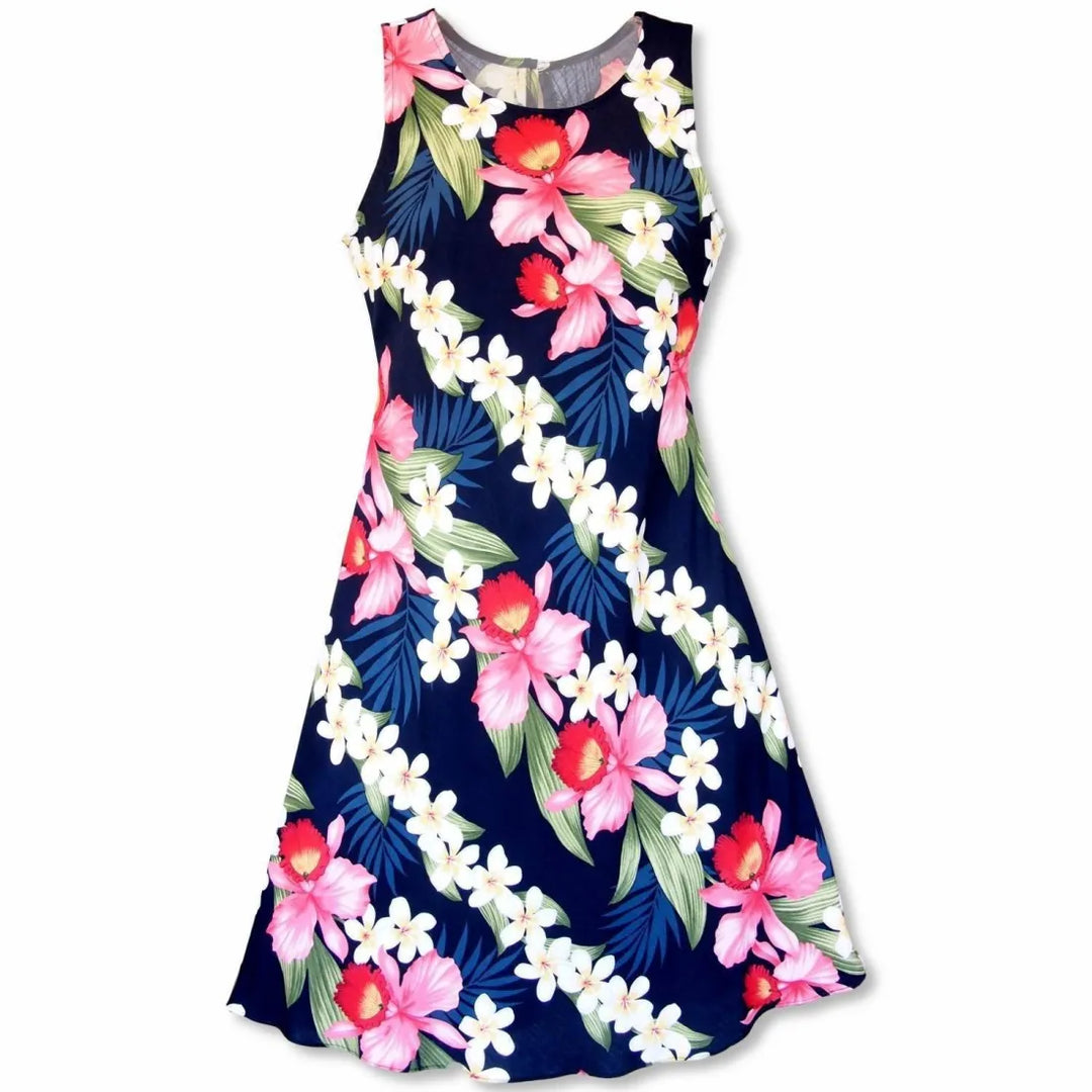 Orchid Play Blue Rhythm Hawaiian Dress - Made in Hawaii