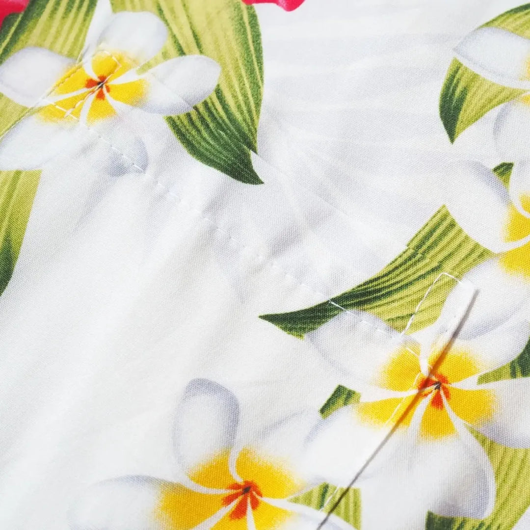 Orchid Play White Hawaiian Rayon Shirt - Made in Hawaii