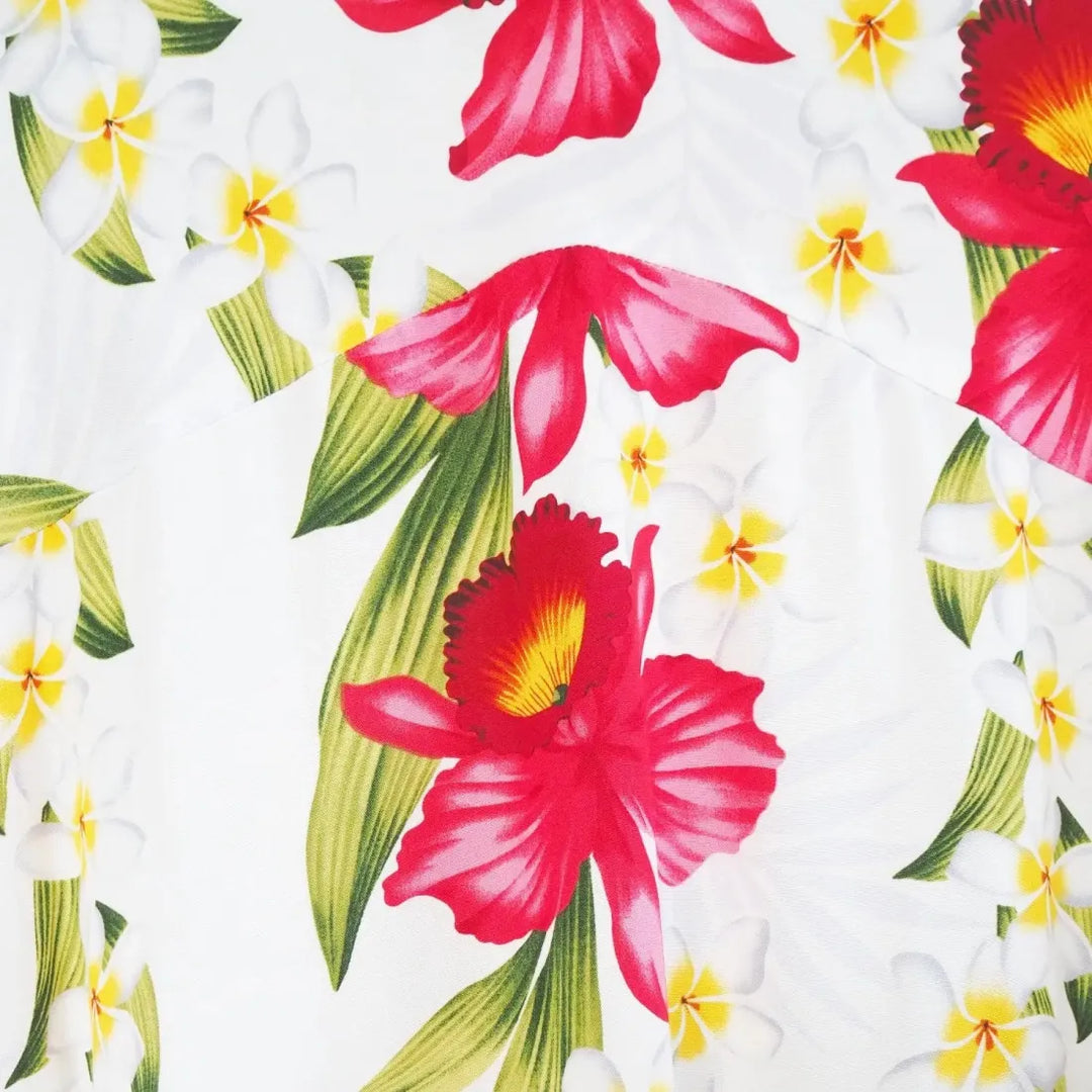 Orchid Play White Lehua Hawaiian Dress - Made in Hawaii