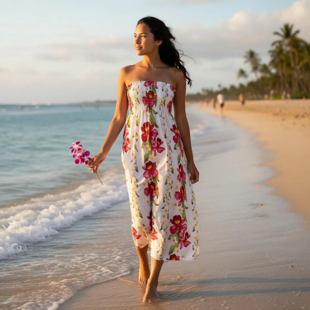 Orchid Play White Maxi Hawaiian Dress for Island Vibes Orchid Play White Maxi Hawaiian Dress for Island Vibes