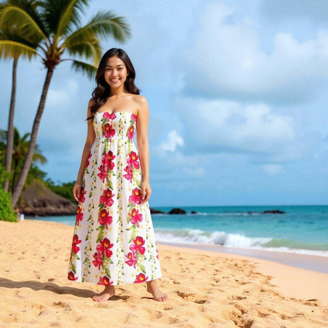Orchid Play White Maxi Hawaiian Dress - Made in Hawaii