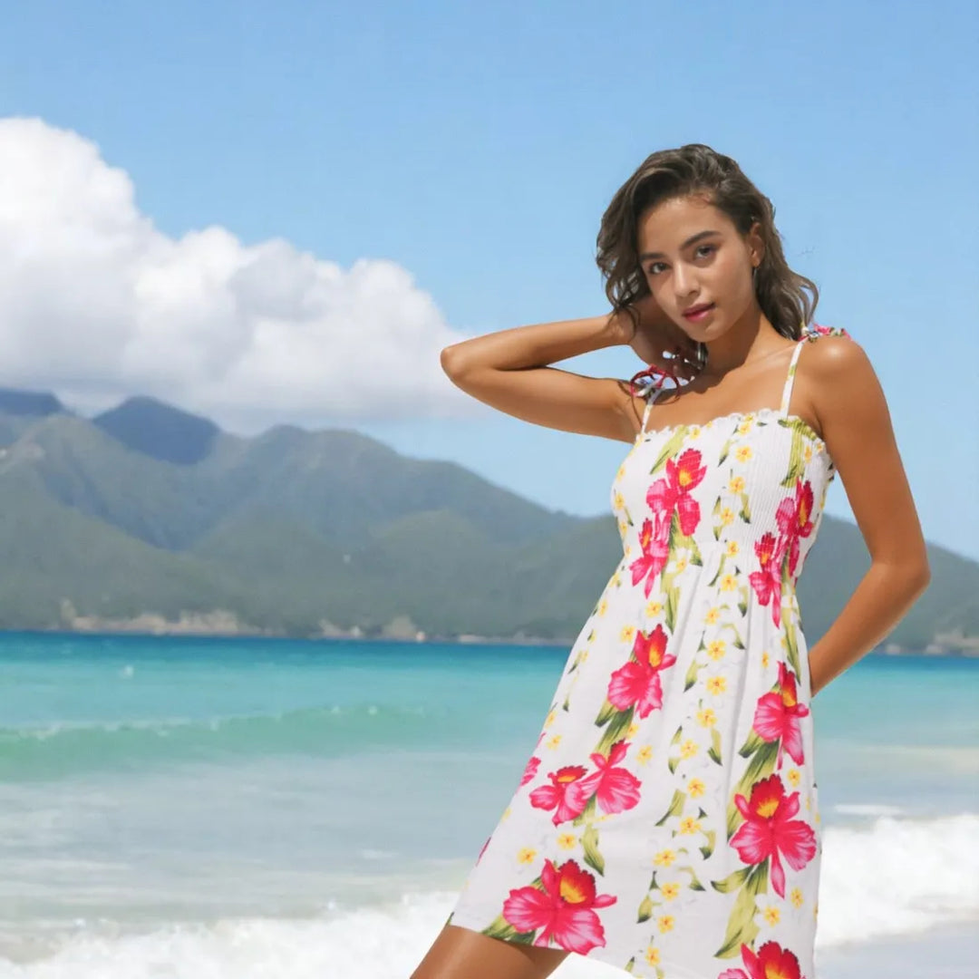 Orchid Play White Moonkiss Hawaiian Dress - Made in Hawaii