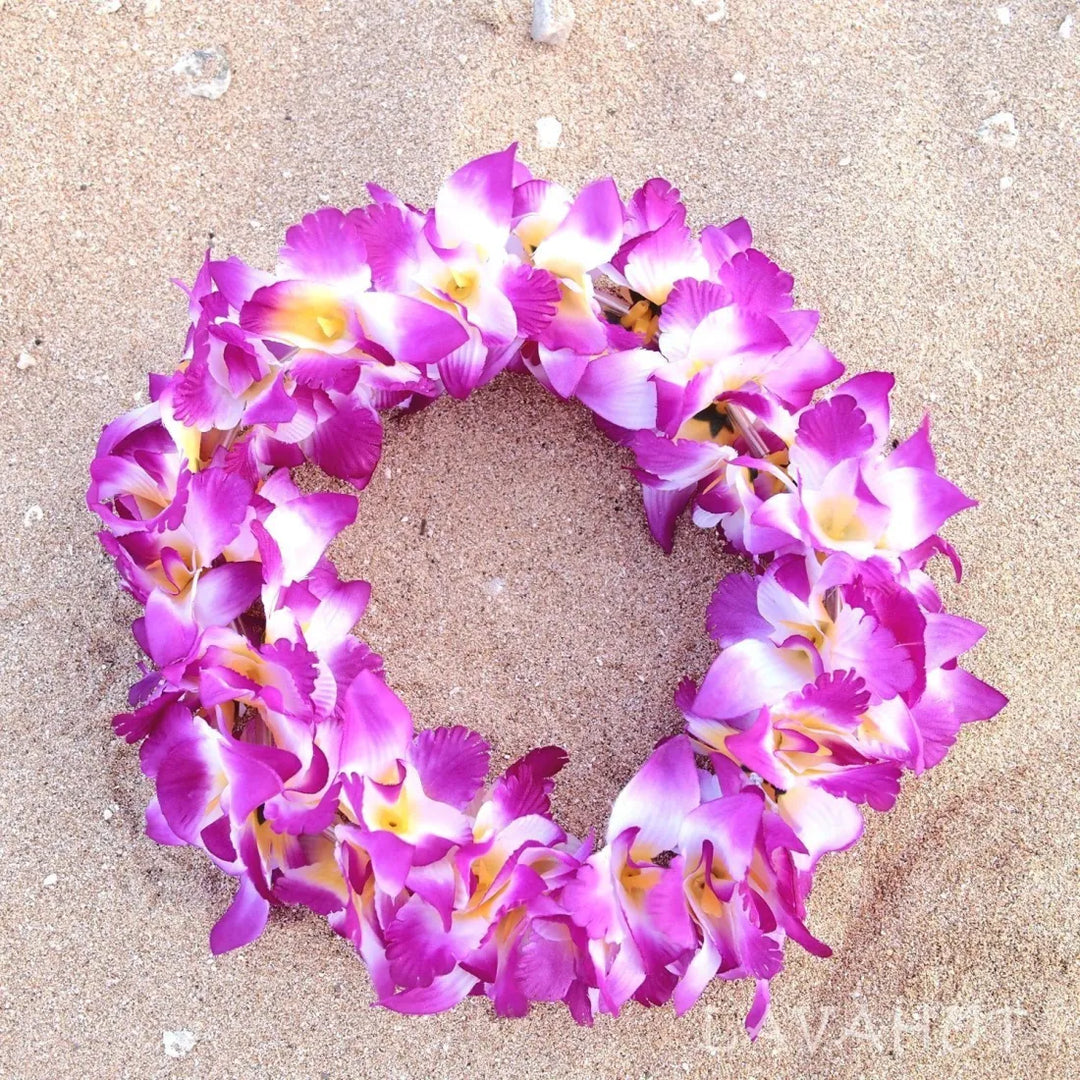 Orchid Purple Hawaiian Haku Flower Hair Band Lei - Made in Hawaii