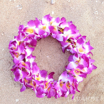 Orchid Purple Hawaiian Haku Flower Hair Band Lei - Made In Hawaii
